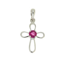 Load image into Gallery viewer, .22ct Ruby Cross Religious Pendant 10KT White Gold