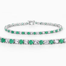 Load image into Gallery viewer, 5.77 Carat Genuine Emerald and White Topaz .925 Sterling Silver Bracelet
