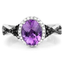 Load image into Gallery viewer, 1.64 Carat Genuine Amethyst, Black Diamond & White Diamond .925 Sterling Silver Ring