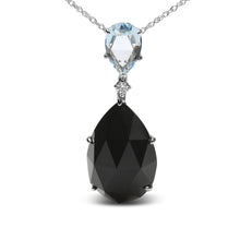 Load image into Gallery viewer, 18K White Gold Diamond Accent and Pear Cut Sky Blue Topaz and Pear Cut Black Onyx Dangle Drop 18" Pendant Necklace (G-H Color, SI1-SI2 Clarity)