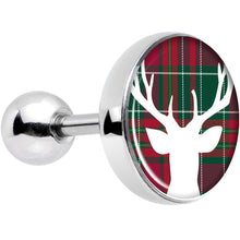 Load image into Gallery viewer, 16G 1/4 Red Green Plaid Reindeer Tragus Cartilage Earring