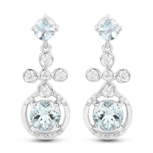 Load image into Gallery viewer, 4.42 Carat Genuine Aquamarine and White Zircon .925 Sterling Silver Earrings
