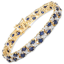 Load image into Gallery viewer, 14K Yellow Gold Plated 12.53 Carat Genuine Blue Sapphire and White Diamond .925 Sterling Silver Bracelet