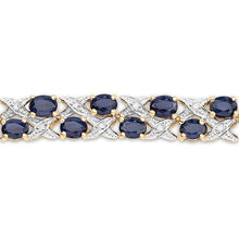 Load image into Gallery viewer, 14K Yellow Gold Plated 12.53 Carat Genuine Blue Sapphire and White Diamond .925 Sterling Silver Bracelet