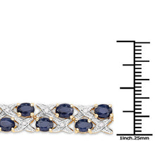 Load image into Gallery viewer, 14K Yellow Gold Plated 12.53 Carat Genuine Blue Sapphire and White Diamond .925 Sterling Silver Bracelet