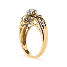 Load image into Gallery viewer, 10K Yellow Gold 1/2 Cttw Round and Baguette Diamond Flower Swirl Cocktail Ring (I-J Color, SI2-I1 Clarity) - Ring Size 7