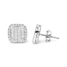 Load image into Gallery viewer, 10K White Gold 7/8 Cttw Diamond Princess Composite and Halo Stud Earrings (I-J Color, I1-I2 Clarity)
