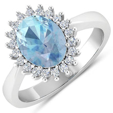 Load image into Gallery viewer, 1.24 Carat Genuine Aquamarine and White Diamond 14K White Gold Ring