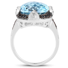Load image into Gallery viewer, 8.29 Carat Genuine Swiss Blue Topaz, Black Diamond & White Diamond .925 Sterling Silver Ring