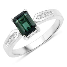Load image into Gallery viewer, 1.19 Carat Genuine Green Tourmaline and White Diamond 14K White Gold Ring