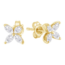 Load image into Gallery viewer, 14K White Gold 1/2 Cttw Marquise Diamond 8 Stone Floral Leaf Stud Earrings (H-I Color, SI1-SI2 Clarity)