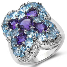Load image into Gallery viewer, 5.53 Carat Genuine Amethyst & Blue Topaz .925 Sterling Silver Ring