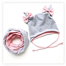 Load image into Gallery viewer, Baby Cotton Hat Autumn Winter Children Scarf Hat Sets Bowknot Ear Baby Girl Boy Warm Beanies Cap Neck Warmer Scarf Fleece Balaclava Hood Ski Mask Cold Weather Face Mask Neck Warmer Winter Nose Warmer