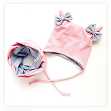 Load image into Gallery viewer, Baby Cotton Hat Autumn Winter Children Scarf Hat Sets Bowknot Ear Baby Girl Boy Warm Beanies Cap Neck Warmer Scarf Fleece Balaclava Hood Ski Mask Cold Weather Face Mask Neck Warmer Winter Nose Warmer