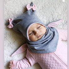 Load image into Gallery viewer, Baby Cotton Hat Autumn Winter Children Scarf Hat Sets Bowknot Ear Baby Girl Boy Warm Beanies Cap Neck Warmer Scarf Fleece Balaclava Hood Ski Mask Cold Weather Face Mask Neck Warmer Winter Nose Warmer