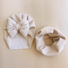 Load image into Gallery viewer, Baby Cotton Hat Autumn Winter Children Scarf Hat Sets Bowknot Ear Baby Girl Boy Warm Beanies Cap Neck Warmer Scarf Fleece Balaclava Hood Ski Mask Cold Weather Face Mask Neck Warmer Winter Nose Warmer