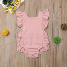 Load image into Gallery viewer, Baby Girl Ruffled Solid Color Sleeveless Backless Romper Jumpsuit Comfy Outfit Excellent Gift For Your Baby Girl