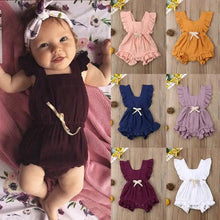 Load image into Gallery viewer, Baby Girl Ruffled Solid Color Sleeveless Backless Romper Jumpsuit Comfy Outfit Excellent Gift For Your Baby Girl