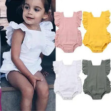 Load image into Gallery viewer, Baby Girl Ruffled Solid Color Sleeveless Backless Romper Jumpsuit Comfy Outfit Excellent Gift For Your Baby Girl