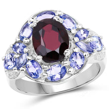 Load image into Gallery viewer, 4.20 Carat Genuine Garnet, Tanzanite & White Topaz .925 Sterling Silver Ring