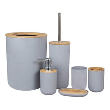 Load image into Gallery viewer, Bamboo Bathroom Accessories Set Plastic Bathroom Kit Soap Dispenser Toothbrush Cup Soap Dish Toilet Brush Holder Trash Can Bathroom Accessories Toothbrush Holder Toothbrush Cup Soap Dispenser Soap Dish Toilet Brush Holder Trash Can For Home Apartment