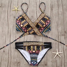 Load image into Gallery viewer, Bandage Bikini String Strappy Swim Wear Bathing Suit Swimsuit Beachwear Swimwear Women Bikini Women's Halter Bandage Bikini Strappy Bottom Two Piece Swimsuits