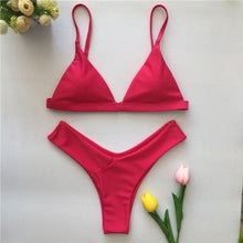 Load image into Gallery viewer, Bandage Bikini Swimwear Women's Bikini Swimsuit Ribbed Tie Side Bathing Suit Scrunch Butt String Thong Bikini Set