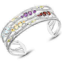 Load image into Gallery viewer, 4.82 Carat Genuine Multi Stones .925 Sterling Silver Cuff Bangle