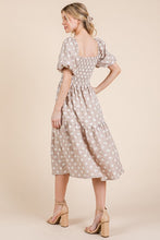 Load image into Gallery viewer, New Floral Embroidered Smocked Puff Sleeve Tiered Midi Dress For Women Elegant,Charming and Feminine Floral Embroidered Midi Dress with Puff Sleeves and Tiered Design