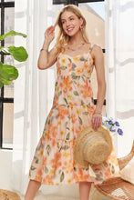 Load image into Gallery viewer, Smocked Back Floral Adjustable Strap Midi Dress For Women – Feminine, Floral, Fluttering, Comfortable Midi Dress