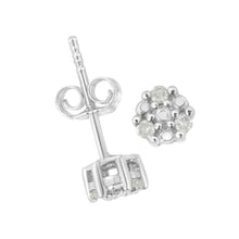 Load image into Gallery viewer, .925 Sterling Silver 1/10 cttw Prong Set Round-Cut Trio Diamond Stud Earrings (I-J Color, I3 Clarity)