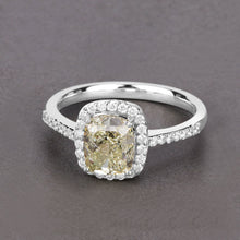 Load image into Gallery viewer, IGI Certified 2.05 Carat Genuine Light Yellow Diamond Center and 0.29cttw White Diamond 18K White Gold Ring (2.34cttw)