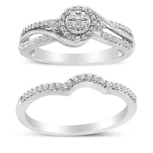 Load image into Gallery viewer, .925 Sterling Silver 1/3 Cttw Composite Diamond Frame Bypass Bridal Set Ring and Band (I-J Color, I2-I3 Clarity) - Ring Size 7