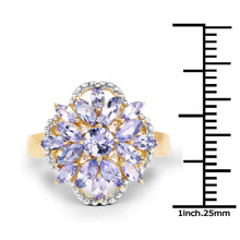 Load image into Gallery viewer, 14K Yellow Gold Plated 2.01 Carat Genuine Tanzanite & White Topaz .925 Sterling Silver Ring