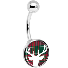 Load image into Gallery viewer, Red Green Plaid Reindeer Belly Ring