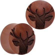 Load image into Gallery viewer, Organic Sawo Wood Holiday Antler Deer Saddle Plug Set Sizes 8mm to 25mm