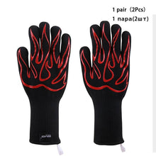 Load image into Gallery viewer, BBQ Oven Gloves High Temperature Resistance Barbecue Cooking Baking Heat Insulation 14 Inch Bracers Microwave Gloves Fireproof Kitchen Gloves for Outdoor Cooking BBQ Barbecue Accessories