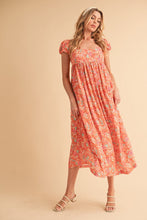 Load image into Gallery viewer, Cutout Back Floral Square Neck Puff Sleeve Midi Summer Dress For Women – Elegant & Feminine with Modern Details, Perfect for Special Occasions