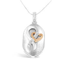 Load image into Gallery viewer, 10k Rose Gold and Sterling Silver 1/10ct TDW Round Cut Diamond Interlocked Heart and Ribbon Pendant Necklace (H-I, I1-I2)