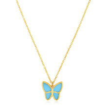 Load image into Gallery viewer, 14k Yellow Gold High Polish Butterfly Turquoise Paste Necklace