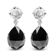 Load image into Gallery viewer, 18K White Gold 1/5 Cttw Diamond with Round White Topaz and 20x15mm Pear Cut Black Onyx Gemstone Dangle Earring (G-H Color, SI1-SI2 Clarity)