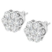Load image into Gallery viewer, Sterling Silver 2 cttw Floral Composite 7 Stone Diamond Stud Earring (I-J, I1-I2)