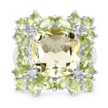 Load image into Gallery viewer, 9.38 Carat Genuine Lemon Quartz & Peridot .925 Sterling Silver Ring