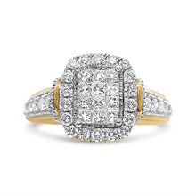 Load image into Gallery viewer, 14K Yellow and White Gold 1.00 Cttw Princess and Round Cut Emerald Shaped Halo Diamond Cluster Ring (SI1-SI2 Clarity, H-I Color) - Size 7