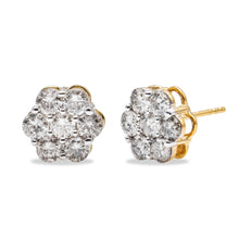 Load image into Gallery viewer, 14K Yellow Gold 2.0 Cttw Diamond Floral Cluster Stud Earring with Screw Back (H-I Color, SI1-SI2 Clarity)