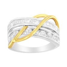 Load image into Gallery viewer, 10K White and Yellow Gold 1 1/10 cttw Channel-Set Diamond Bypass Band Ring (J Color, I3 Clarity) - Size 7
