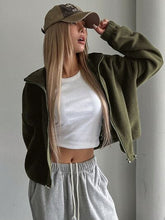 Load image into Gallery viewer, Stylish Zip-Up Long Sleeve Cropped Jacket Trendy & Lightweight Outerwear for a Chic Look