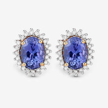 Load image into Gallery viewer, 1.71 Carat Genuine Tanzanite and White Diamond 14K Yellow Gold Earrings
