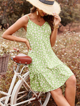Load image into Gallery viewer, Light Green Daisy Print V-Neck Mini Dress Floral Summer Lightweight Dress For Women