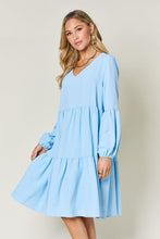 Load image into Gallery viewer, Light Green Double Take Full Size V-Neck Sleeve Tiered Dress with Pockets Elegant & Comfortable Casual Dress